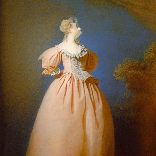 Prompt: 1976 woman in nightgown painted by fragonard