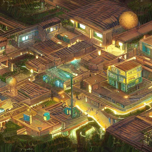 Image similar to a stunning digital masterpiece of a solarpunk town, highly detailed digital art