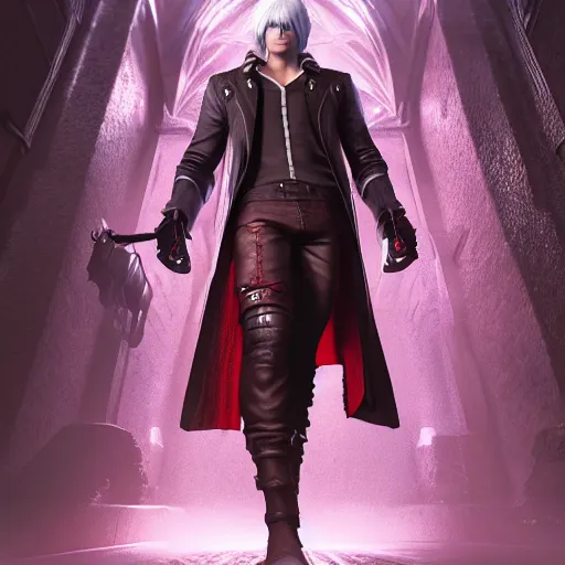 Prompt: dante from devil may cry, unreal engine, highly detailed face, sharp focus, depth of field, ambient lighting, ray tracing, 4k, hdr, artstation trending,