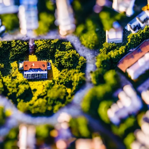 Image similar to macro photo of a miniature secret hidden world with tiny buildings and people inside of a coconut