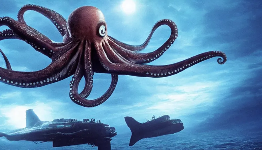 Image similar to James Cameron movie about an octopus attacking a nuclear submarine