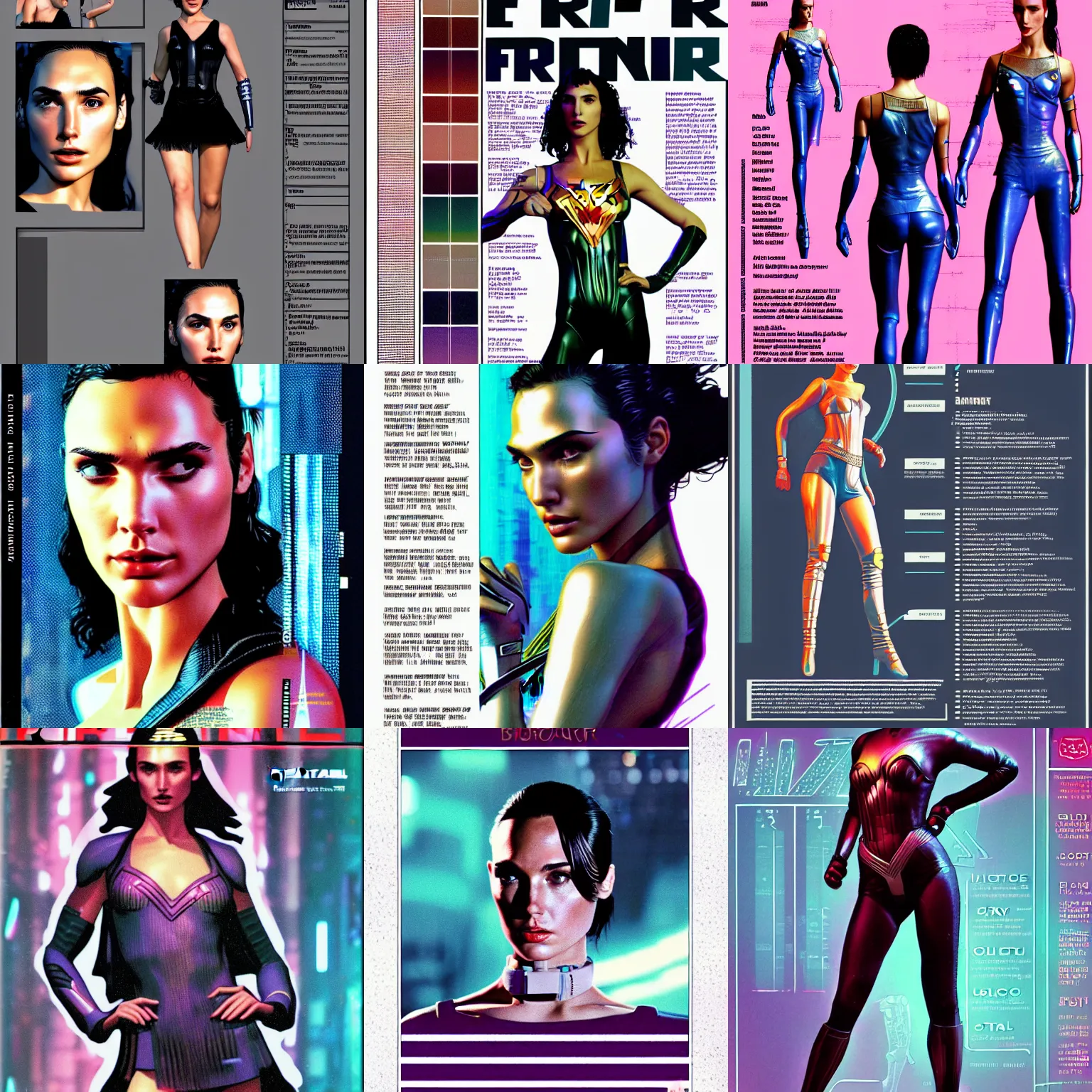 Prompt: beautiful ultra realistic character design reference sheet, 1990s frontiers in human dance fashion magazine September retrofuturism blade runner gal gadot edition, highly detailed, extreme closeup portrait, tilt shift background, focus on girl, tendu pose, soft lighting