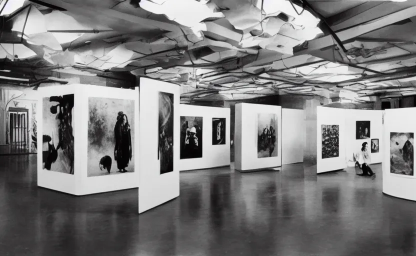 Prompt: an _ exhibition _ space _ with _ ethnographic _ objects _ on _ display _ 6 0 s _ offset _ lithography _ realistic _ black _ white _ 8 _ k