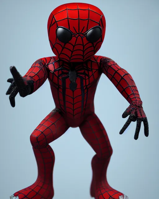 Image similar to full body 3d render of Spider as a funko pop, studio lighting, white background, blender, trending on artstation, 8k, highly detailed