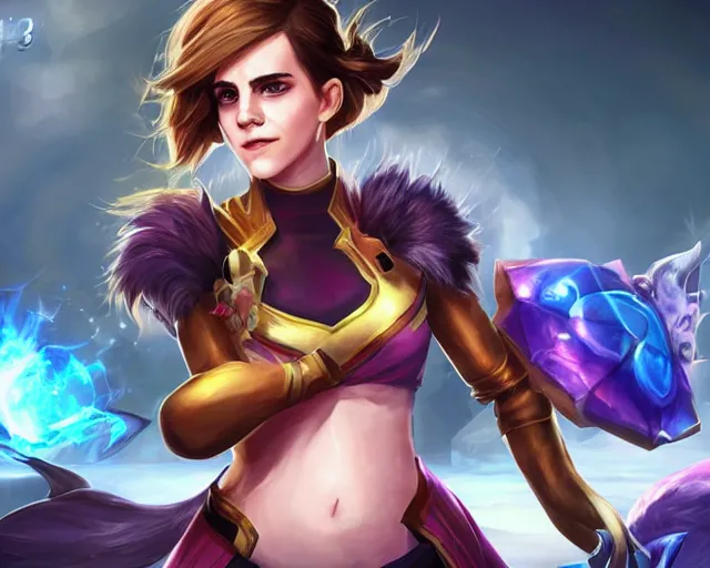 Image similar to Emma Watson as champion in League of Legends . Digital Art. Legendary Skin.