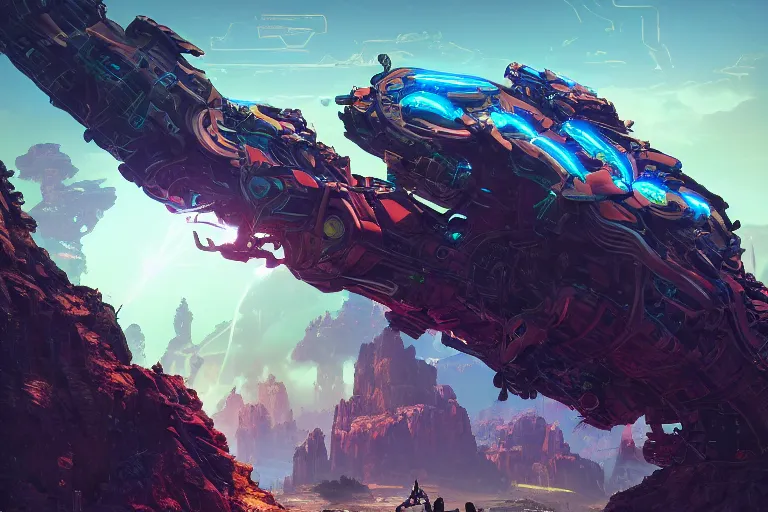 Image similar to slitherfang machine mecanical creature robot of horizon forbidden west horizon zero dawn radiating a glowing aura global illumination ray tracing hdr fanart arstation by ian pesty and alena aenami artworks in 4 k