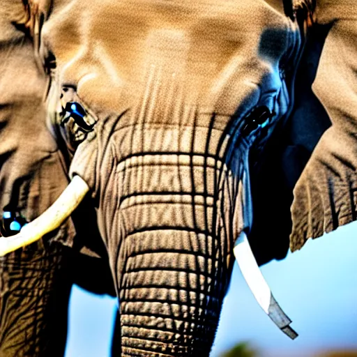 Image similar to a detailed, close - up photograph of an elephant with tiger skin