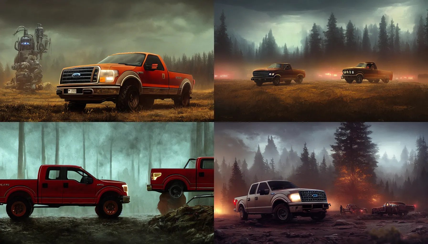 Prompt: Ford F150, an epic fantasy, dramatic lighting, cinematic, establishing shot, extremely high detail, photorealistic, cinematic lighting, artstation, by simon stalenhag, horizon forbidden west