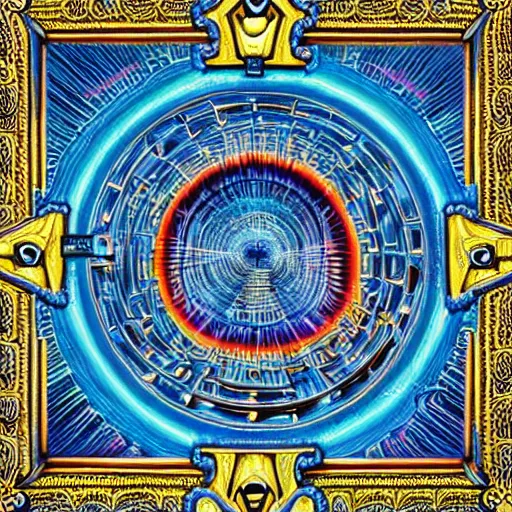 Image similar to a hypercomplex ultrarealistic painting of the portal to hell in a puzzle box by clive barker and alex grey and lisa frank and michael whelan, symmetry accurate features, very intricate details, 8 k, hires