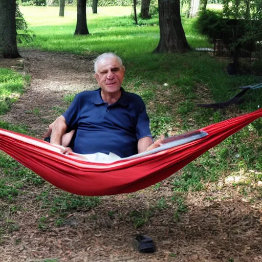 Prompt: my italian dad on a hammock