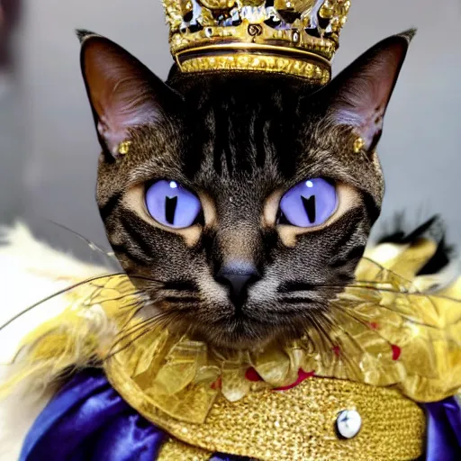 Prompt: A DSH Cat dressed as queen of England