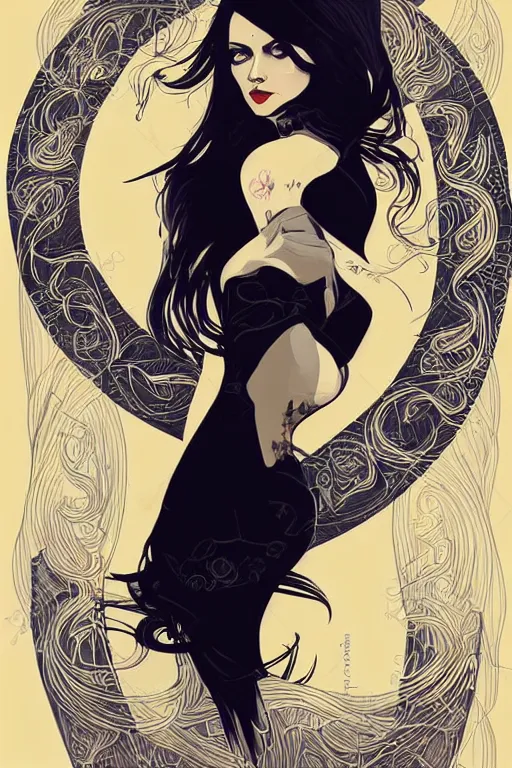 Image similar to vector style the abstract painting of an image of a lady artistic flat illustration, goth punk minimal figure art, soft colors mono chromatic, art in the style of Artgerm and Greg Rutkowski and Alphonse Mucha