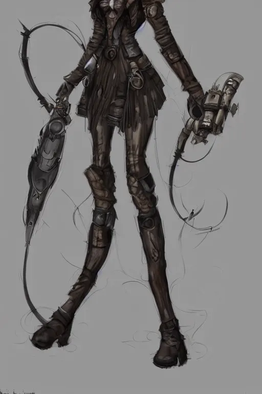 Image similar to Concept art of a dieselpunk daemonette. Etheral. Beautiful.