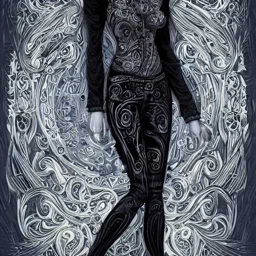 Image similar to a woman with 4 arms, wearing a black shirt and black pants, intricate details, highly detailed, digital art, fantasy, mystical, digital painting, illustration, elegant