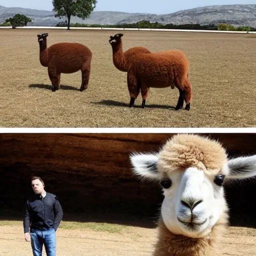 Image similar to elon musk as alpaca, photo