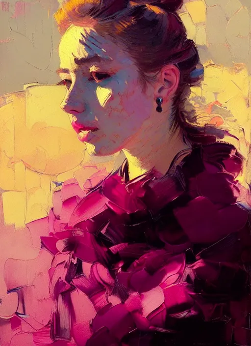 Prompt: portrait of a beautiful girl, eyes closed, open mouth, strong emotions, shades of pink, beautiful face, rule of thirds, intricate outfit, spotlight, by greg rutkowski, by jeremy mann, by francoise nielly, by van gogh, digital painting
