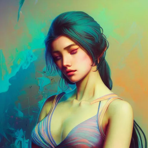 Image similar to young woman, gorgeous face, vaporwave aesthetic, synthwave, colorful, psychedelic, broken, shattered, beaten, sadness, crying, tears, artstation, concept art, smooth, extremely sharp detail, finely tuned detail, 8 k, unreal engine 5, ultra sharp focus, illustration, art by artgerm and greg rutkowski and alphonse mucha