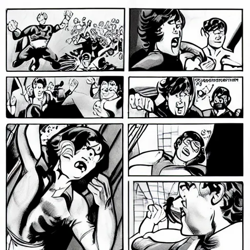 Image similar to Velma uppercutting Superman, comic book, high action, concept art