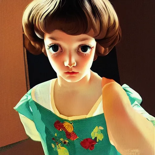 Prompt: little girl wearing an gucci's outfit. art by ilya kuvshinov, inspired by balthus, highly detailed, 8 0 s anime art style, realistic,