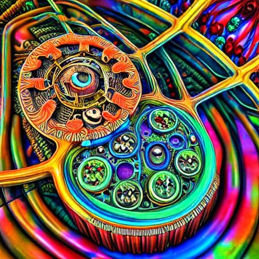 Image similar to realistic colorful detailed image of the interior of a living biomechanical valve body, very intricate masterpiece, hd photo