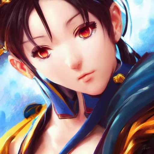 Image similar to A beautiful semi realistic anime portrait of Chun li, by Stanley Artgerm Lau, WLOP, Rossdraws, James Jean, Andrei Riabovitchev, Marc Simonetti, and Sakimichan, tranding on artstation H- 768