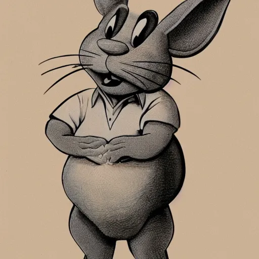 Image similar to A extremely highly detailed majestic hi-res beautiful, highly detailed portrait of a scary terrifying creepy cartoon rabbit standing up wearing pants and a shirt in the style of 1960's Walt Disney animation