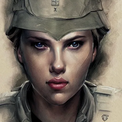 Image similar to old solid snake played by by scarlett johansson, military art, face portrait, hd shot, digital portrait, elegant, beautiful, fantasy art, artstation, comic style, by artgerm, guy denning, jakub rozalski, magali villeneuve and charlie bowater