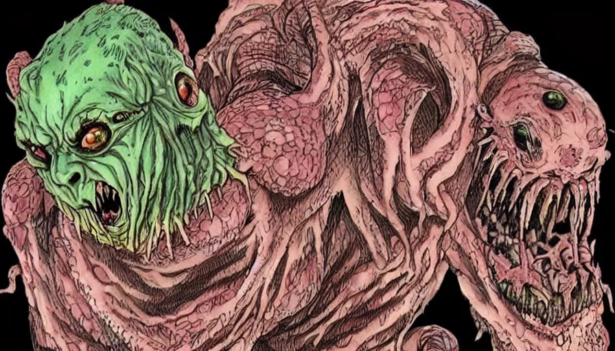 Prompt: a extremely gross disgusting and scary vile monster from The Thing, Spawn, Horror necromorph japanese yokai kappa by Cronenberg