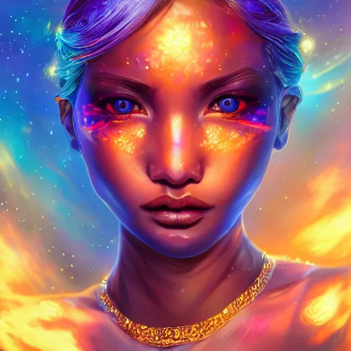 Image similar to highly detailed close up portrait of a celestial girl with a body made of cosmic energy, character art, studio lightning, bright colors, intricate, masterpiece, photorealistic, hiperrealistic, sharp focus, high contrast, artstation hq, deviantart trending, 4 k uhd, unreal engine 5