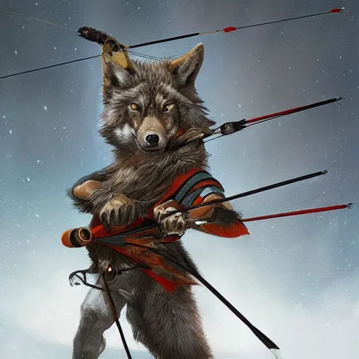 Image similar to A Wolf Archer, digital art, award winning, artstation, masterpiece, very detailed, oil painting