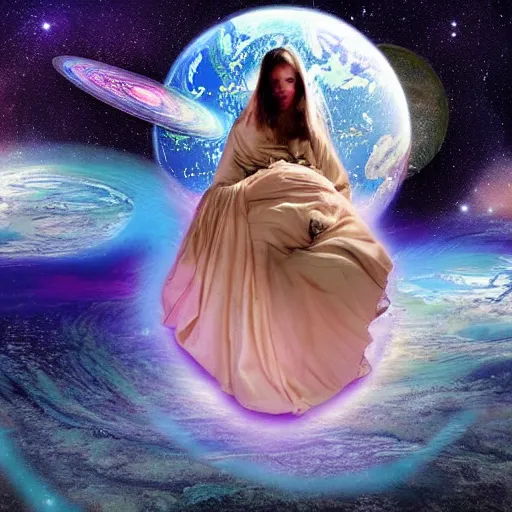 Image similar to planet earth depicted as a sleeping female hyperdimensional alien dreaming all life, people and animals into existance