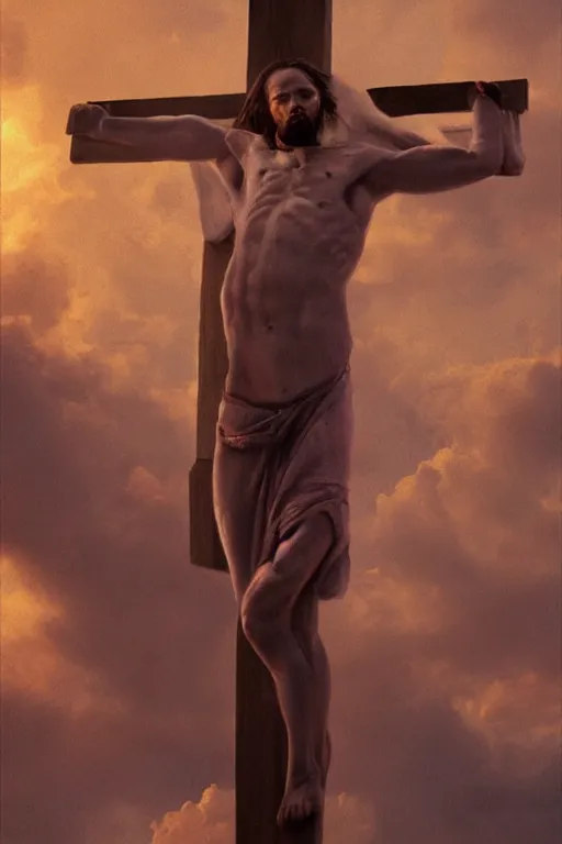 Image similar to jesus christ crucified and a light coming out of his chest, 8 k, hdr, great light, by greg rutkowski and annie leibowitz