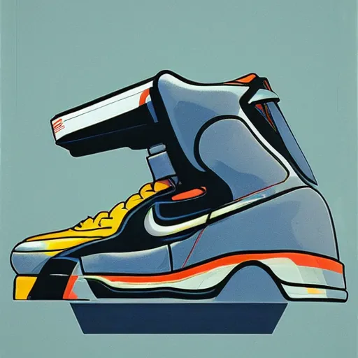 Image similar to retro futuristic Nike Air Mag sneakers by syd mead