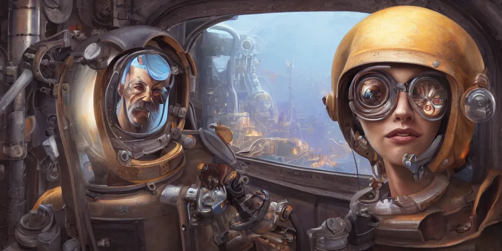 Image similar to highly detailed portrait painting of welder and angelina joile, mono eye window, by eddie mendoza and tyler edlin, 8 k resolution