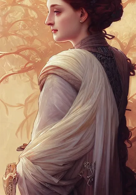 Prompt: sansa ice queen, intricate, elegant, highly detailed, digital painting, artstation, concept art, smooth, sharp focus, illustration, art by artgerm and greg rutkowski and alphonse mucha and william - adolphe bouguereau