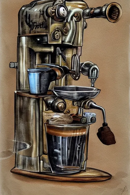 Image similar to steampunk espresso machine painting