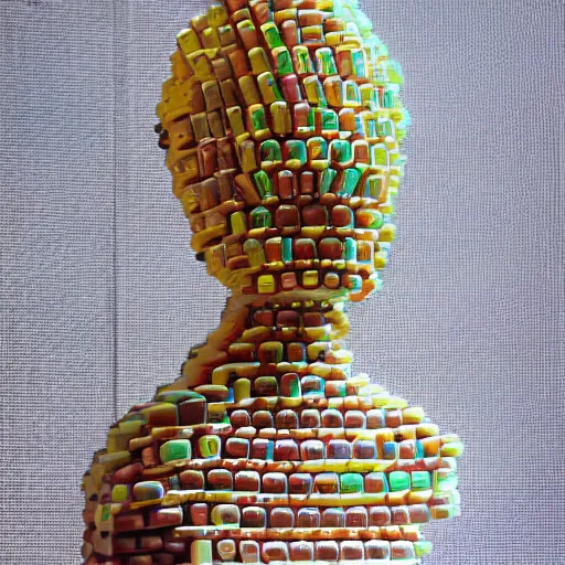 Prompt: natalie portman sculpture made out of wine bottles