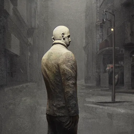 Prompt: hyperrealistic mixed media image of a statue of jason alexander skulking through a dark neighborhood with a flashlight, stunning 3 d render inspired art by istvan sandorfi and greg rutkowski, perfect facial symmetry, realistic, highly detailed attributes and atmosphere, dim volumetric cinematic lighting, 8 k octane extremely hyper - detailed render, post - processing, masterpiece,