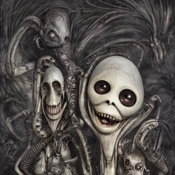 Image similar to anthropomorphic flumps, photorealism by h. r. giger, tim burton, supersampled, 8 k, beautify