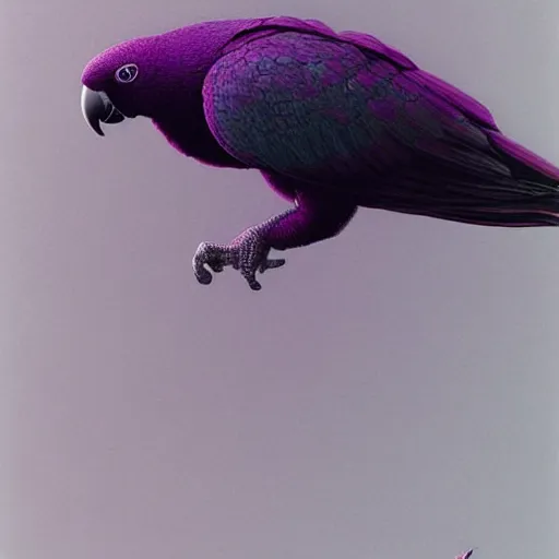 Image similar to dark purple parrot, ethereal, extremely high detail, photorealistic, cinematic lighting, artstation, octane render, art by Zdzisław Beksiński