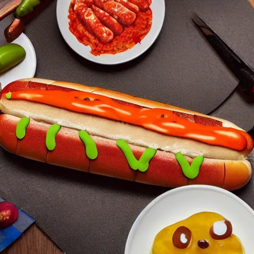 Prompt: a photo of the ultimate hotdog