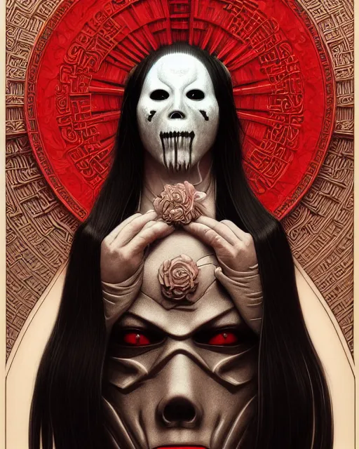 Image similar to portrait of slipknot band, bian lian, traditional chinese art, intricate, elegant, highly detailed, symmetry, digital painting, artstation, concept art, smooth, sharp focus, illustration, art by artgerm and greg rutkowski and alphonse mucha, 8 k