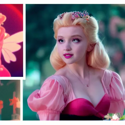 Image similar to Princess Peach pixie dream girl in an A24 film aesthetic!!!