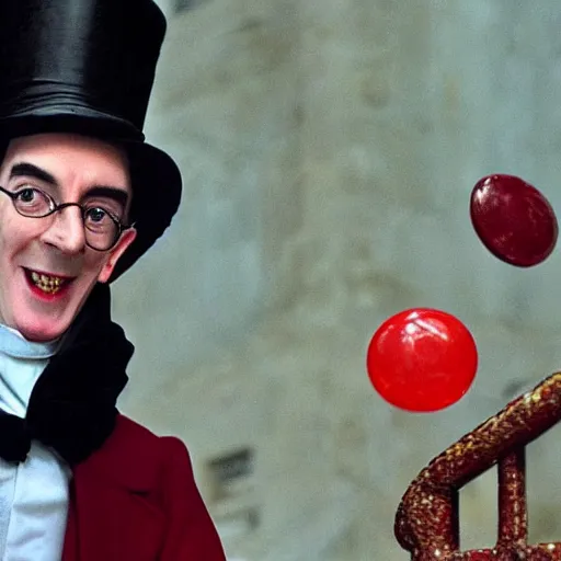 Prompt: a photo of the childcatcher, chitty chitty bang bang, jacob rees - mogg, lollipops