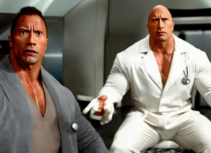 Image similar to film still of Dwayne Johnson as Doctor Evil from Austin Powers