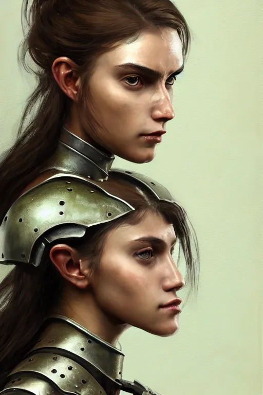Prompt: a professionally painted portrait of an attractive young girl, partially clothed in dirty metal-plated battle armor, dirty olive skin, long dark hair, beautiful bone structure, perfectly symmetrical face, perfect eyes, intricate, elegant, digital painting, concept art, illustration, sharp focus, minimal artifacts, volumetric lighting, from Metal Gear, in the style of Ruan Jia and Mandy Jurgens and Greg Rutkowski, trending on Artstation, award winning