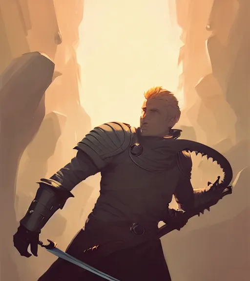 Prompt: portrait of cullen from dragon age fighting a demon by atey ghailan, by greg rutkowski, by greg tocchini, by james gilleard, by joe fenton, by kaethe butcher, dynamic lighting, gradient light blue, brown, blonde cream and white color scheme, grunge aesthetic