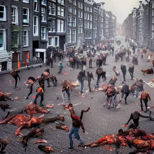 Prompt: Amsterdam in a zombie apocalypse