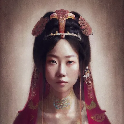 Prompt: A portrait of a Chinese beautiful princess, ancient art, art by greg rutkowski, matte painting, trending on art station