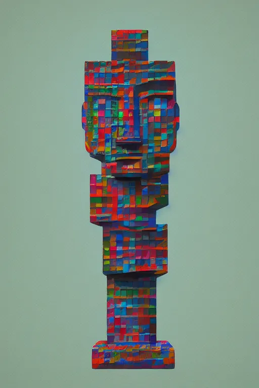 Image similar to cubist moai statue cutout digital illustration cartoon colorful beeple